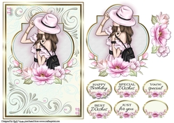 A5 Such a pretty Lady Card Front, Topper, Decoupage and sentiments 