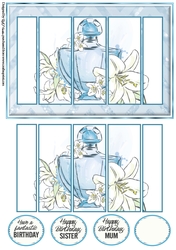 A5 Perfume & Lillies 2 Panel Card Front, Panels and sentiments