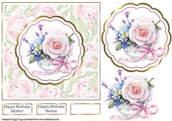 7x7 Pretty Pink Peonies Card Front with Scalloped Topper and decoupage with Sentiments 