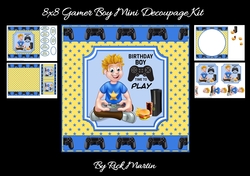 8x8 Gamer Boy Mini Decoupage Kit - x4 A4 sheets 