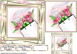 7x7 Beautiful Pink Tulips Card Front, Topper, Gift Tag and Sentiments