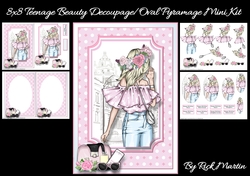A5 Teenage Beauty Mini Decoupage/Oval Pyramage Kit - x4 A4 sheets