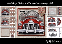 8x8 Keep Calm & Drive on Decoupage Kit - x6 A4 Sheets