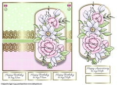 7x7 Beautiful Blossoms Card Front, Topper and sentiments 