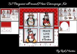 7x7 Penguins all around Mini Decoupage Kit - x4 A4 Sheets