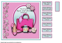 8x8 Pink Passion Handbag Card Front with Sentiments