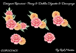 Peony & Dahlia Vignette CU / CU4CU / PU with Decoupage Layers