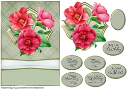 A5 Anniversary Flowers Card Front, Topper and sentiments