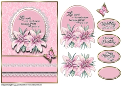 A5 Anniversary Lillies Card Front, Topper and sentiments