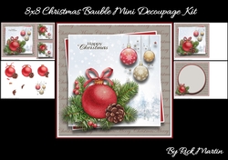 8x8 Christmas Bauble Mini Decoupage Kit - x4 A4 Sheets 
