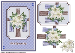 A5 Blue Sympathy Cross Card Front with Decoupage 