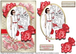 A5 Red Rosy Card Front with Topper and sentiments