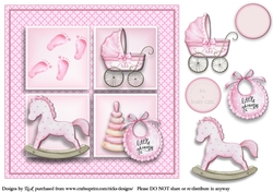 8x8 Pink Baby Accessories Card Front, Decoupage & Sentiments