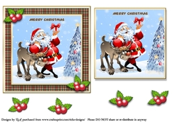 6x6 Santa & Dasher Card Front with Topper and Holly 