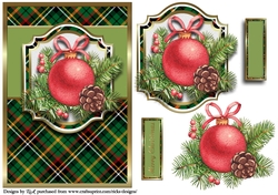 A5 Christmas Bauble Card Front with Topper Decoupage & Sentiments