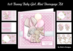 8x8 Bunny Baby Girl Mini Kit - Decoupage - x6 A4 sheets 