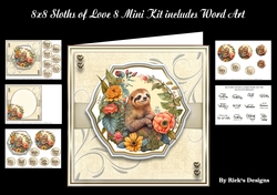 8x8 Sloths of Love 8 Mini Kit includes matching word art - x5 A4 sheets