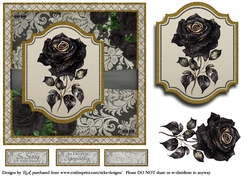 7x7 Black Rose 5 Card Front, Topper, Decoupage & Sentiments
