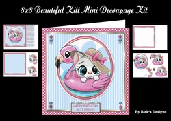 8x8 Birthday Kitty Decoupage Mini Kit - x4 A4 sheets 