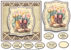 7x7 Floral Boots 4 Card Front, Topper and Sentiments