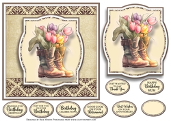 7x7 Floral Boots 5 Card Front, Topper and Sentiments 