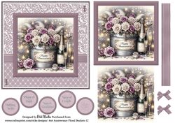6x6 Anniversary Floral Bucket 12 - Card Front, Toppers and sentiments