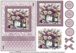 A5 Anniversary Floral Bucket 8 Card Front, Toppers and sentiments