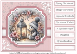 8x8 Pink Christmas Lantern 7 Card Front with Sentiments