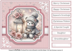8x8 Pink Christmas Lantern 10 Card Front with Sentiments