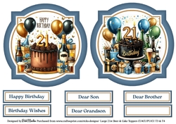 Large 21st Beer & Cake Toppers with Sentiments Toppers 3 & 4