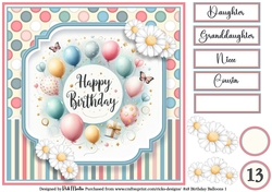8x8 Birthday Balloons 1 Card Front, Daisy Decoupage, Sentiments & Numbers