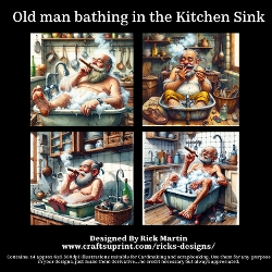 Old man bathing in kitchen sink - For Cardmakers & Designers