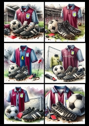 6X6 Aston Villa themed Football Clip Art - Illustrations for Cardmakers & Designers x6