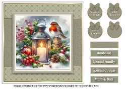 8x8 Sweet Christmas Robins Quick Card Front & Sentiments