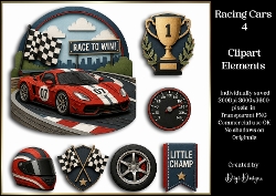 Racing Cars 4 Large Clipart Collection in PNG