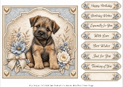 8x8 Blue Floral Terrier  - Quick Card Front with Sentiment 
