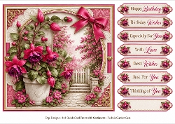 8x8 Fuschia Garden Gate Quick Card Front with Sentiment 