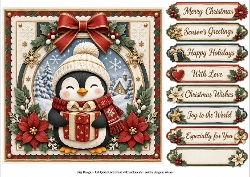 8x8 Festive Penguins Quick Card Front with Sentiment