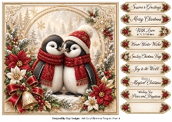 8x8 Cozy Christmas Penguins 1 - Quick Card Front with Sentiments 