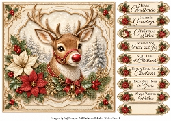 8x8 Vintage Christmas Reindeer - Quick Card Front with Sentiments 