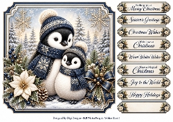 8x8 Winter Penguin Wishes - Quick Card Front with Sentiments