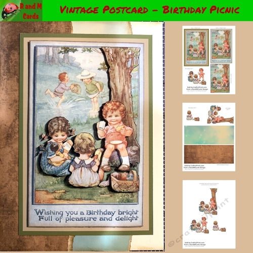 Vintage Postcard - Birthday Picnic