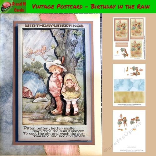 Vintage Postcard - Birthday in the Rain