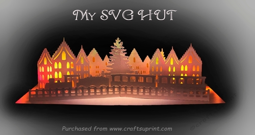 Train and Village themed Pop Up Card