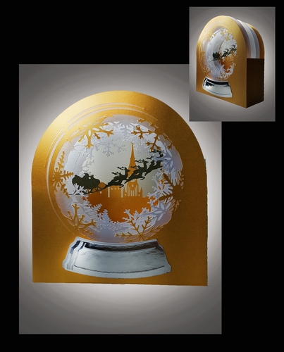 3D Snow Globe Snowflakes and Village greetings card