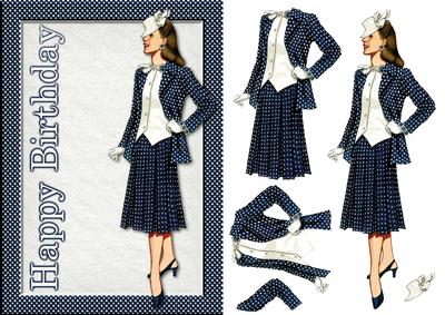 Lady in Cream & Navy Card Front