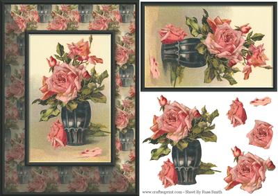 Pink Roses in Vase Card Front