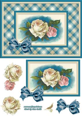 Cream Roses on Blue Quick Card