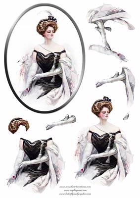 Elegant Lady in Black, Pink and White Decoupage