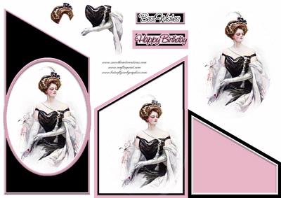 Elegant Lady in Black, Pink and White Cascade